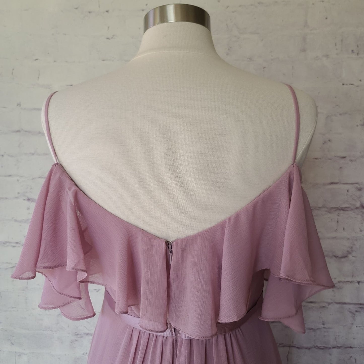 NWT David's Bridal Cold Shoulder Flutter Sleeve Chiffon Long Bridesmaid Dress 6