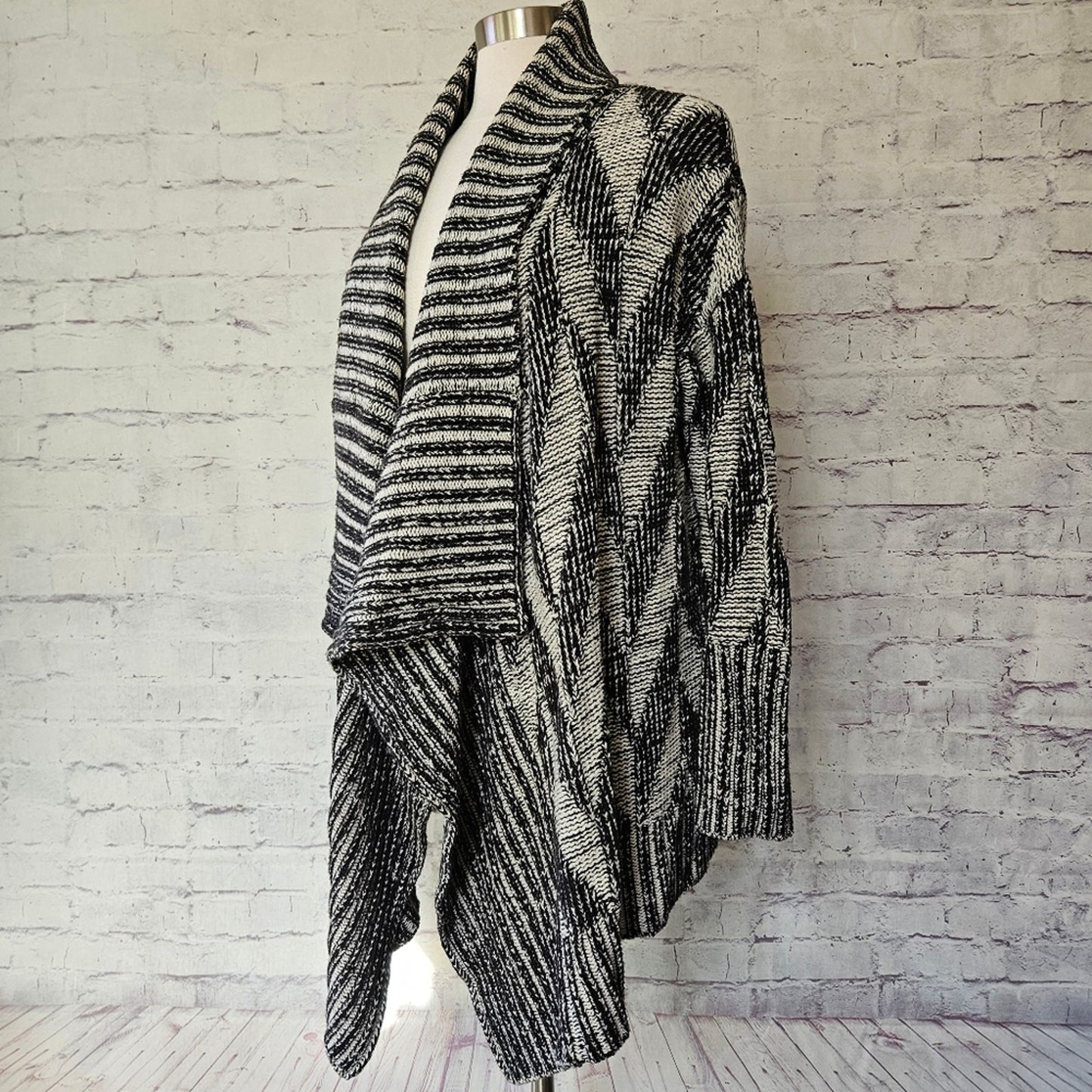 UO Staring at Stars Herringbone Chunky Knit Draped Front Cardigan Sweater Medium