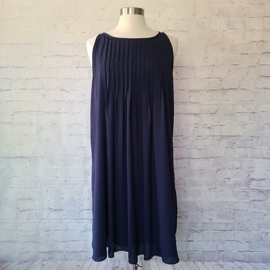 Nanette Lepore Navy Sleeveless Chiffon Pintuck Pleated Shift Dress 14