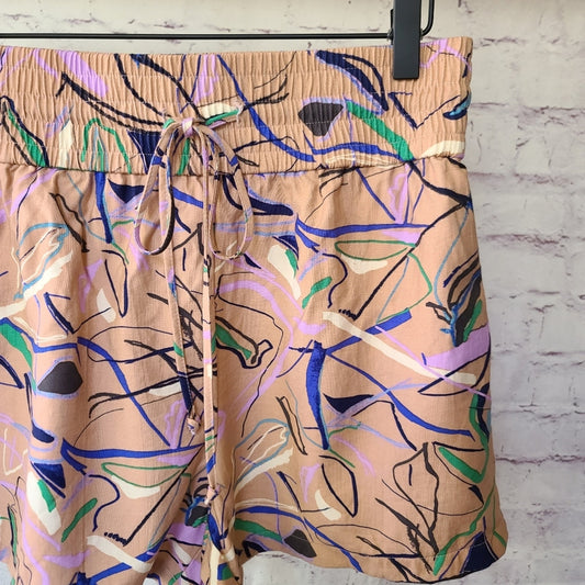 Open Edit Tan Doodle Print High Waist Shorts Medium