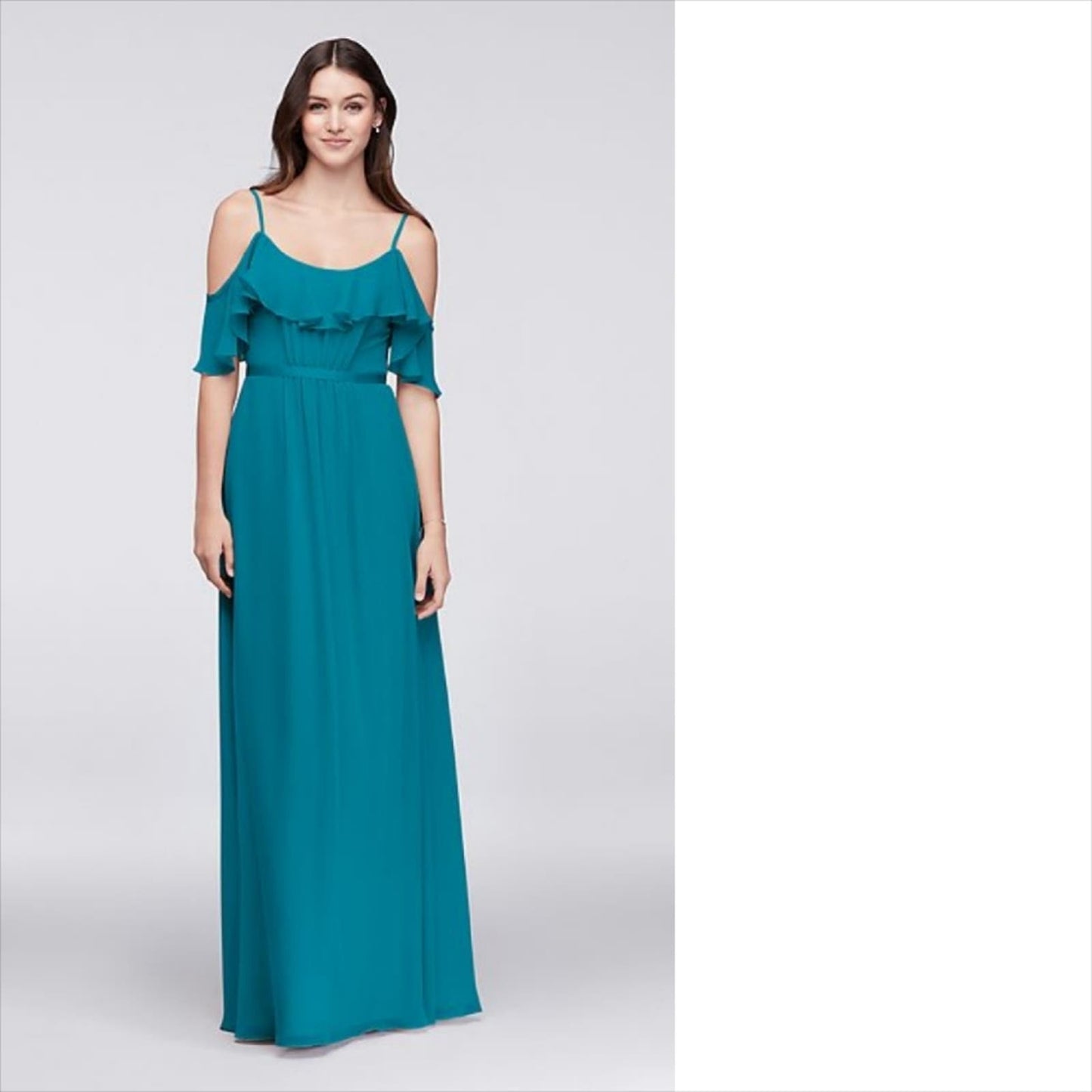 NWT David's Bridal Cold Shoulder Flutter Sleeve Chiffon Long Bridesmaid Dress 6