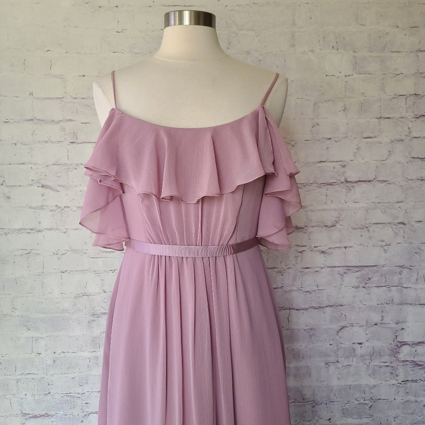 NWT David's Bridal Cold Shoulder Flutter Sleeve Chiffon Long Bridesmaid Dress 6