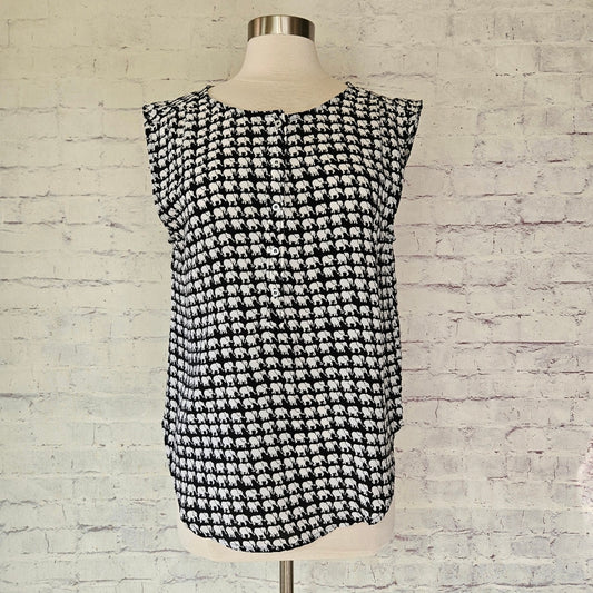 Oat + Fawn Black & White Elephant Print Sleeveless Top Medium