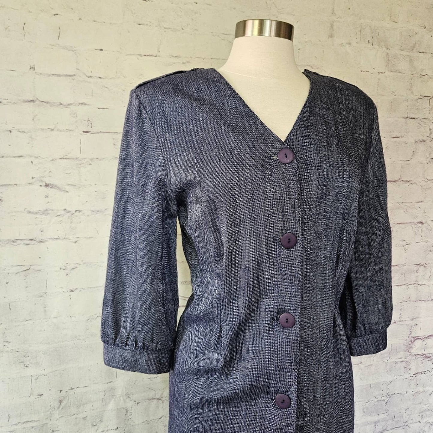 Vintage Chelsea Ltd Blue Chambray Long Sleeve Button Front Dress 10 Made in USA