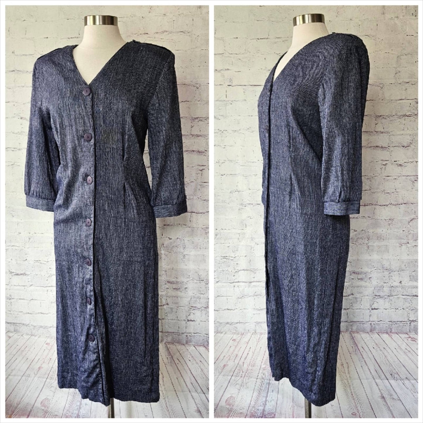 Vintage Chelsea Ltd Blue Chambray Long Sleeve Button Front Dress 10 Made in USA