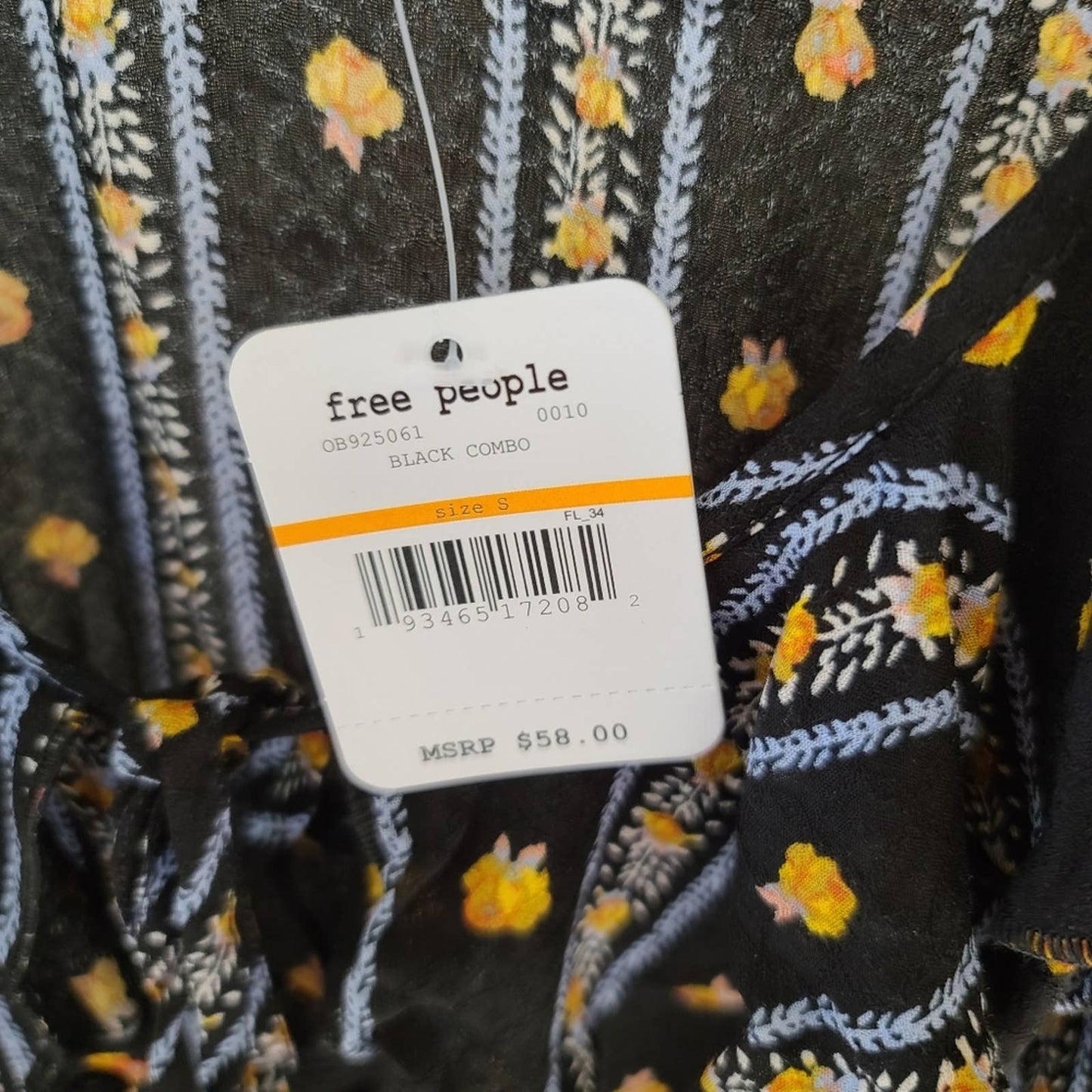 NWT Intimately Free People Love To Love Black Floral Stripe Ruffle Hem Tank Smal