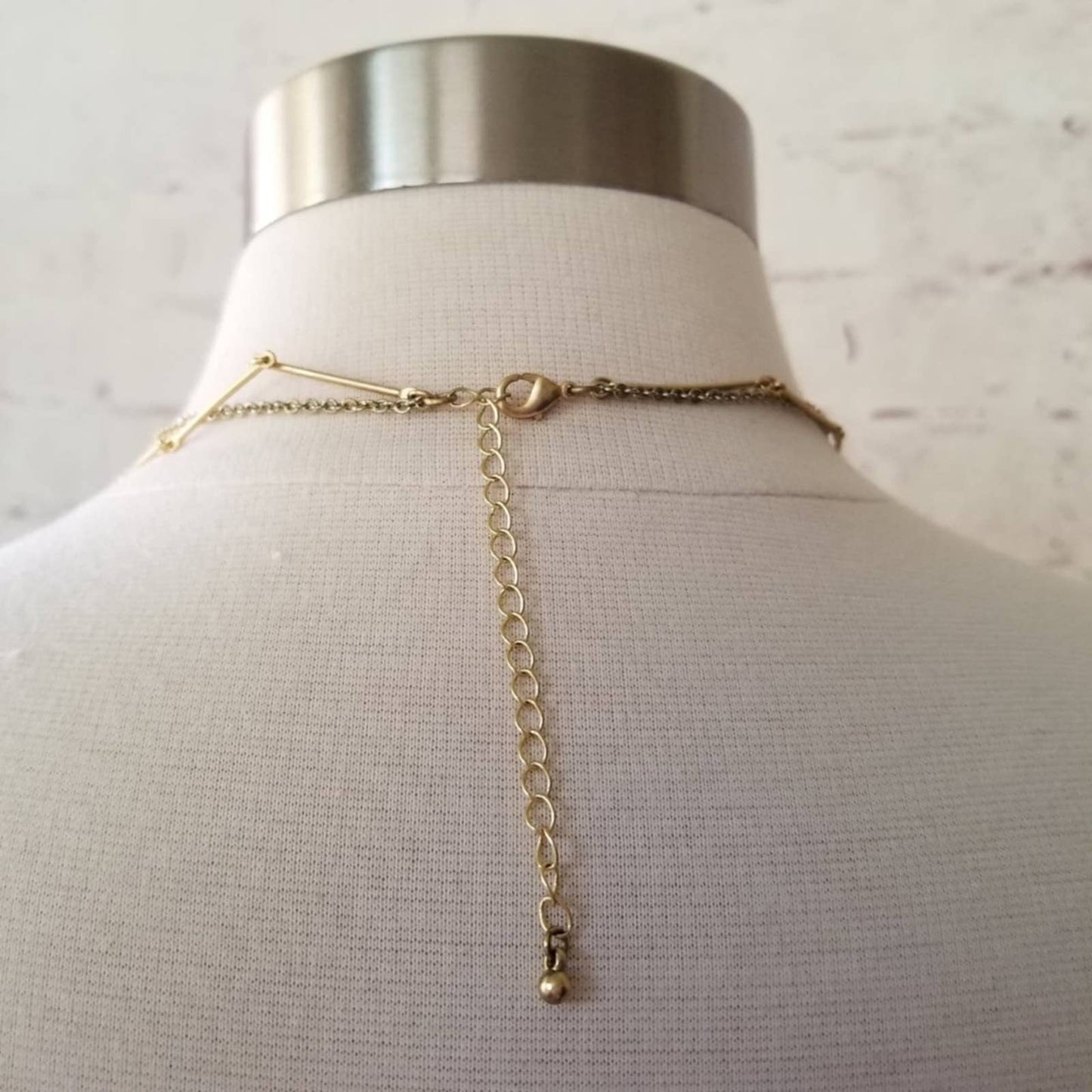 Gold Rose Quartz Stones and Cutout Shapes Layered Double Strand Chain Necklace