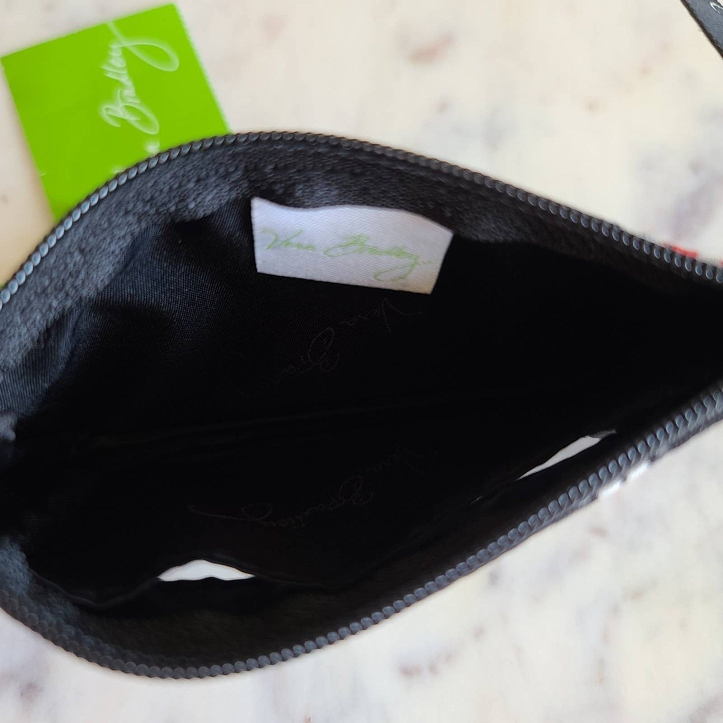 NWT Vera Bradley Black Parisian Pom Poms Print Zip ID Case Keychain Pouch