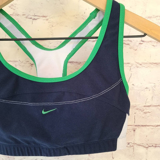 Nike Navy Green White Colorblock Center Swoosh Dri-Fit Sports Bra Small