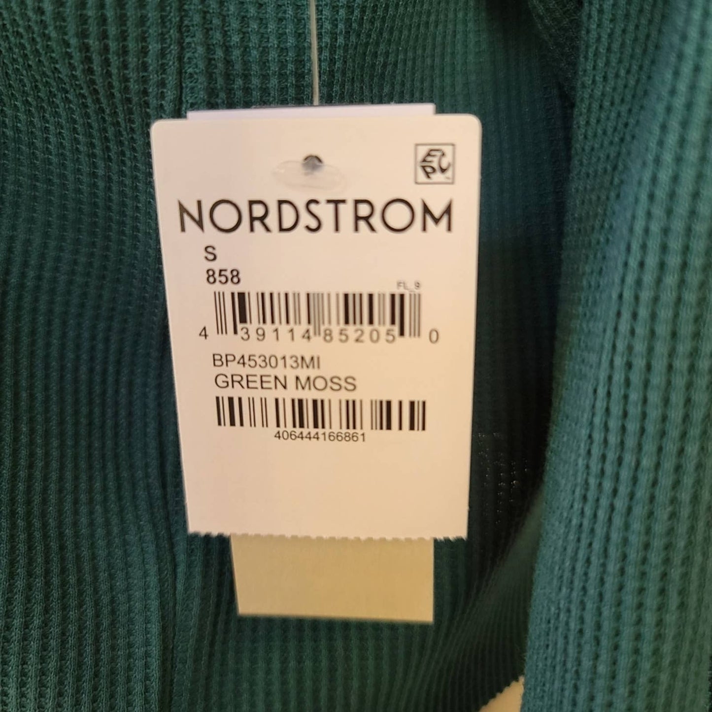 NWT Nordtrom BP. Green Moss Cropped Thermal Waffle Knit Henley Small