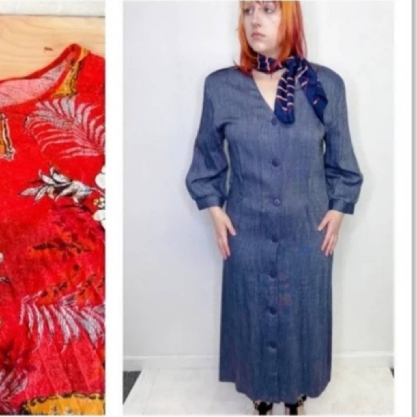 Vintage Chelsea Ltd Blue Chambray Long Sleeve Button Front Dress 10 Made in USA