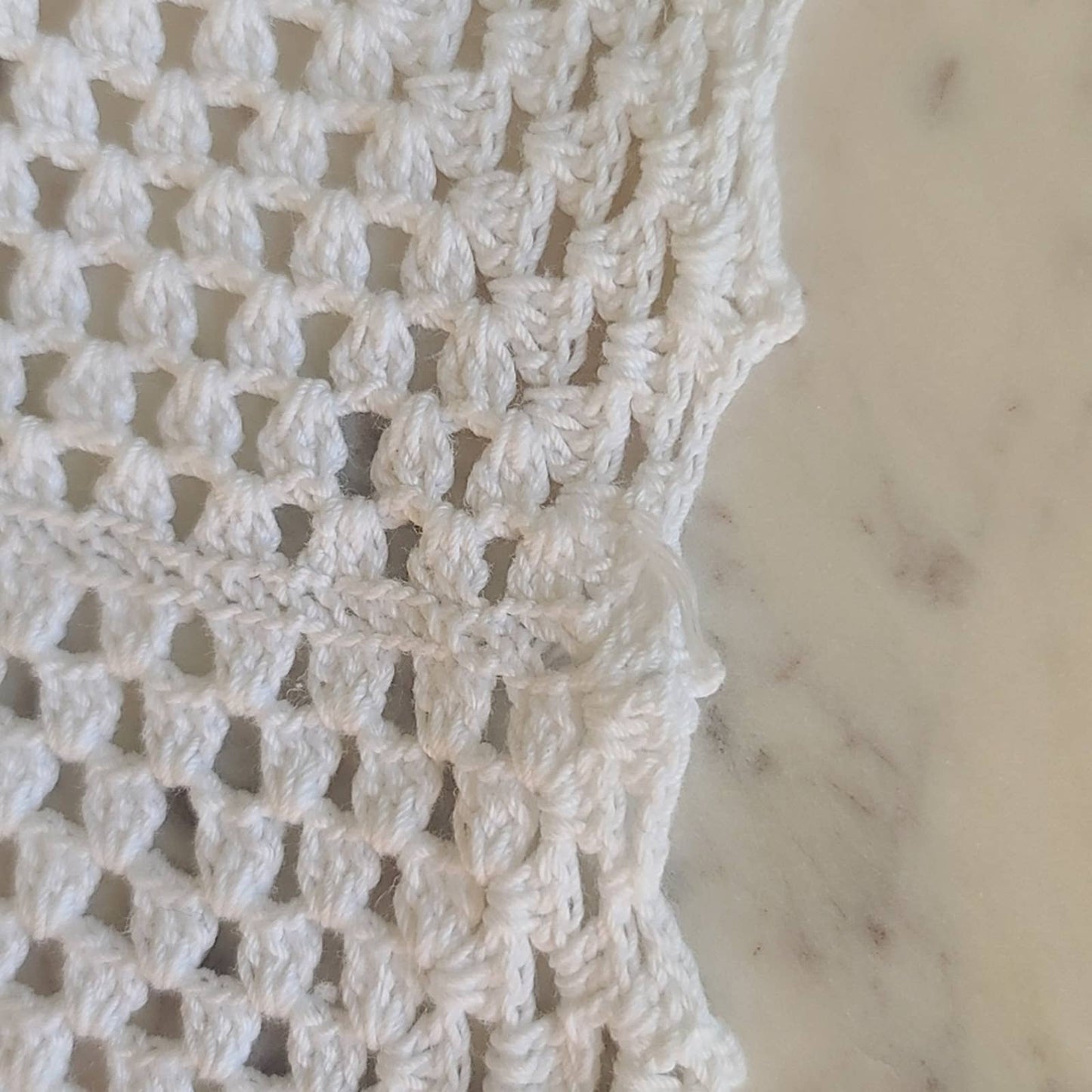 Vintage Handmade Crochet White and Marigold Jaqcuard Knit Table Runner 16x30