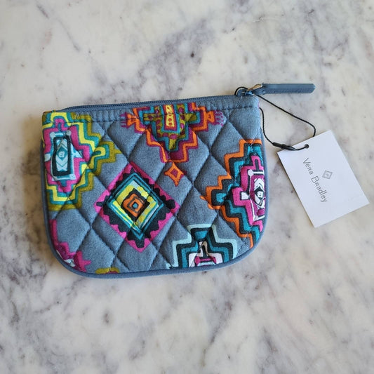 NWT Vera Bradley Quilted Coin Purse Zip Pouch Blue with Painted Medallio…