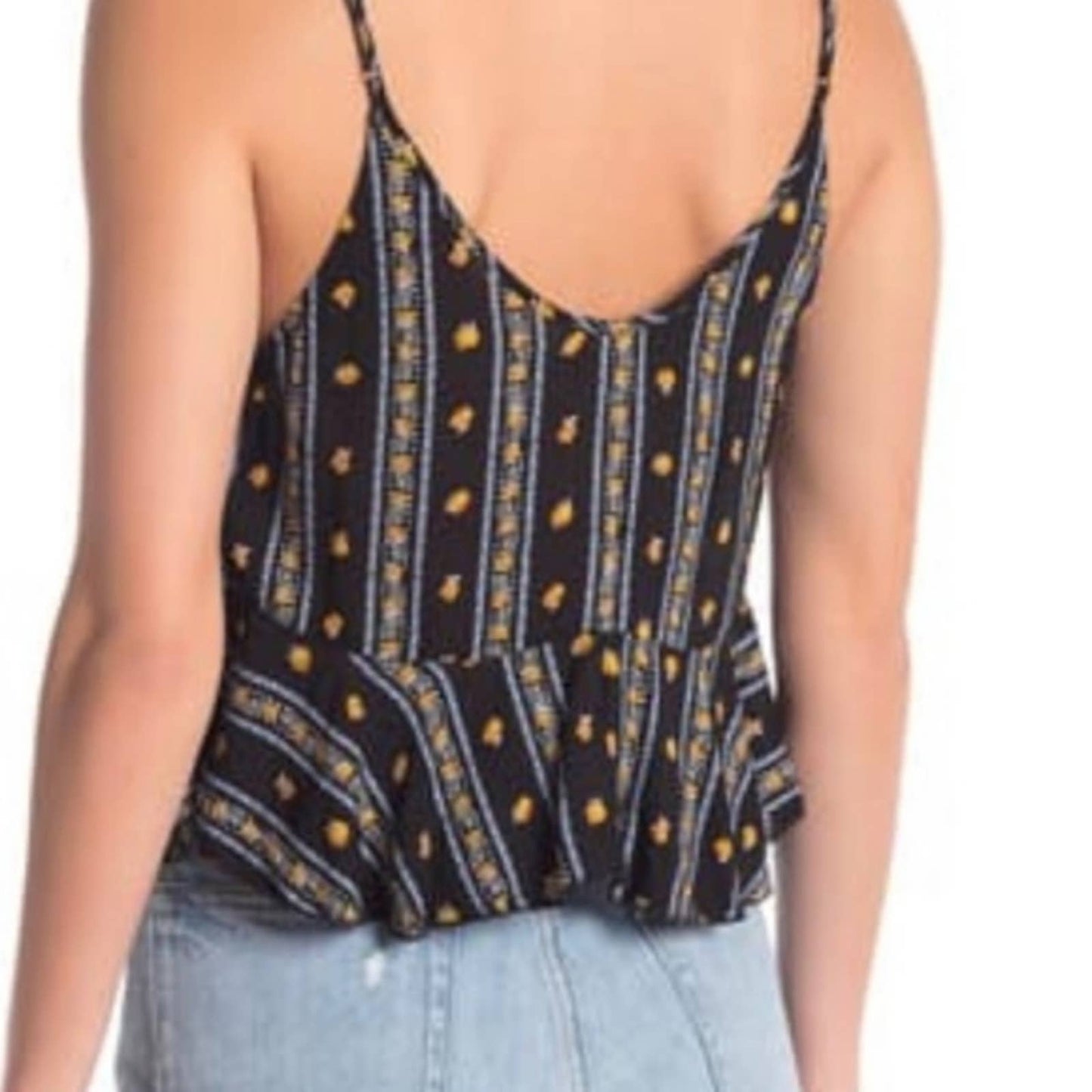 NWT Intimately Free People Love To Love Black Floral Stripe Ruffle Hem Tank Smal