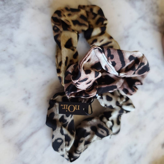 NEW Satin Hair Scrunchy Bundle - Green satin + Animal Print Satin Set of 3