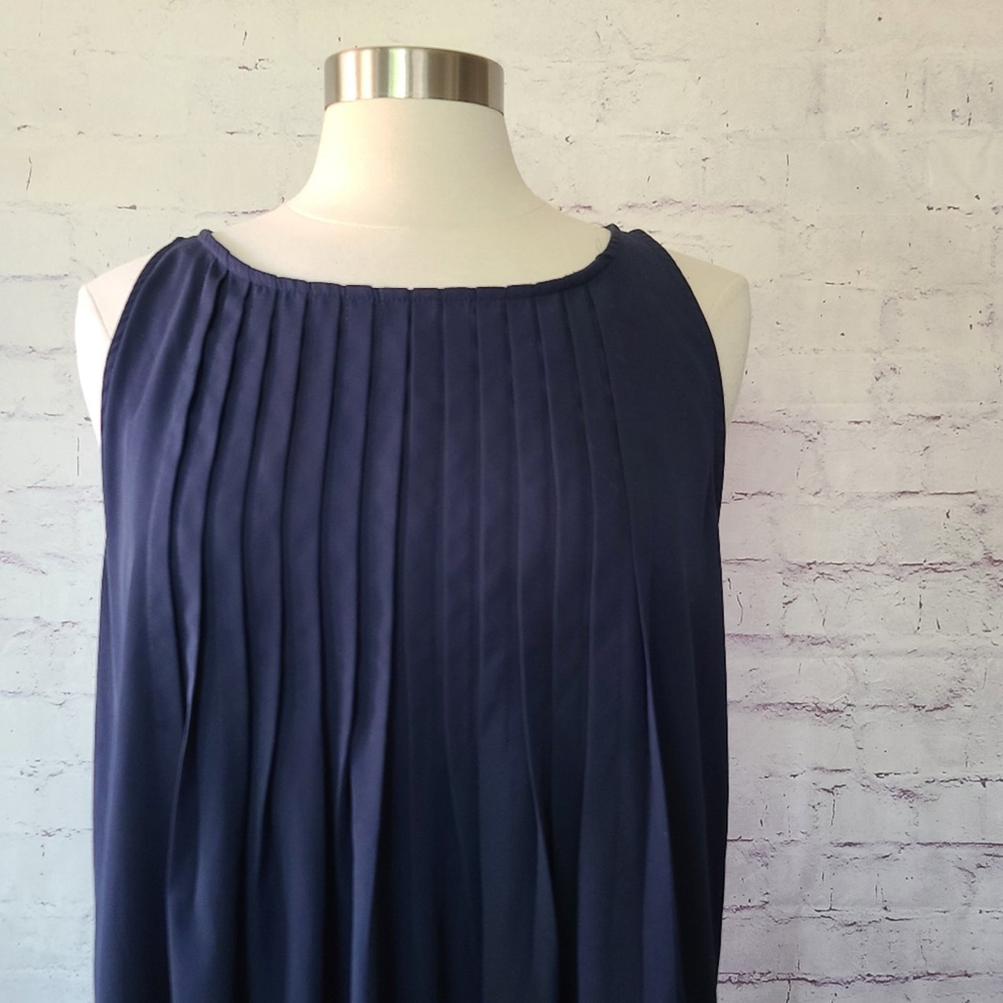 Nanette Lepore Navy Sleeveless Chiffon Pintuck Pleated Shift Dress 14