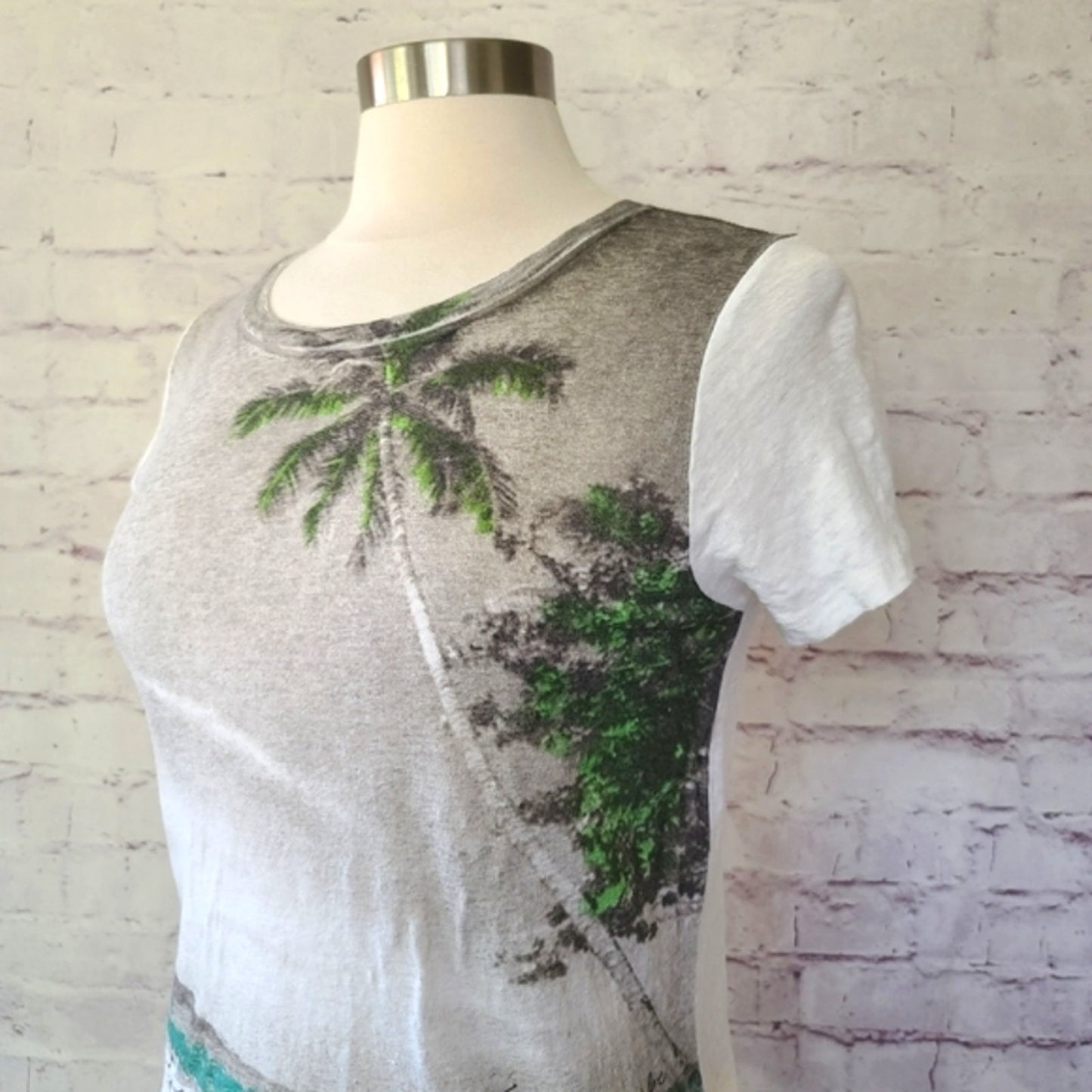 J. Crew Linen Phuket Thailand Beach Scene Short Sleeve Tee Small
