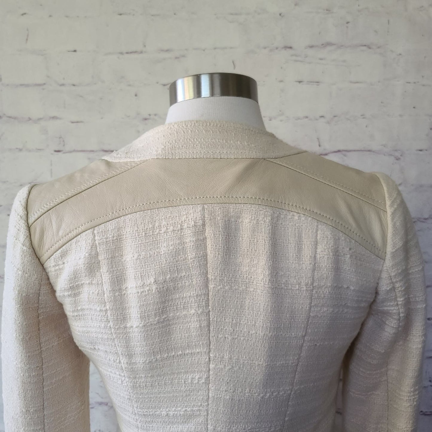 Lucky Brand Noa Cream Leather & Textile Asymmetric Zip Moto Jacket Small