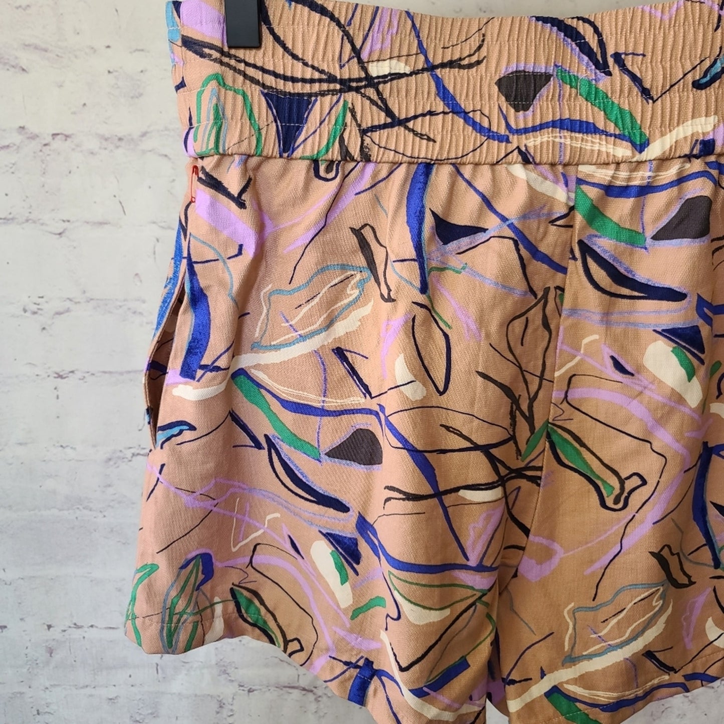 Open Edit Tan Doodle Print High Waist Shorts Medium