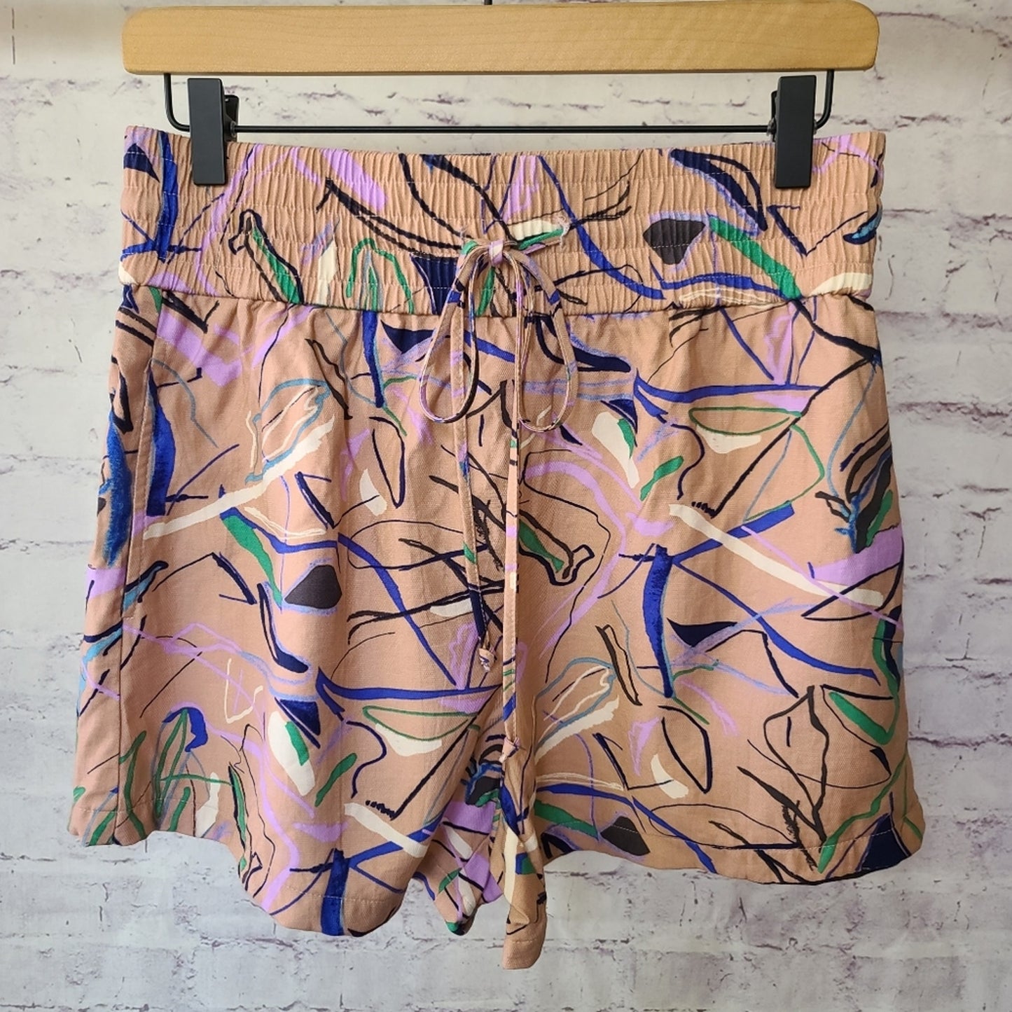 Open Edit Tan Doodle Print High Waist Shorts Medium