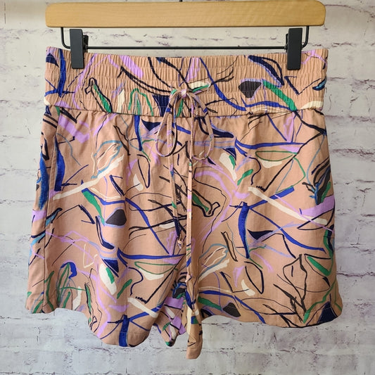 Open Edit Tan Doodle Print High Waist Shorts Medium