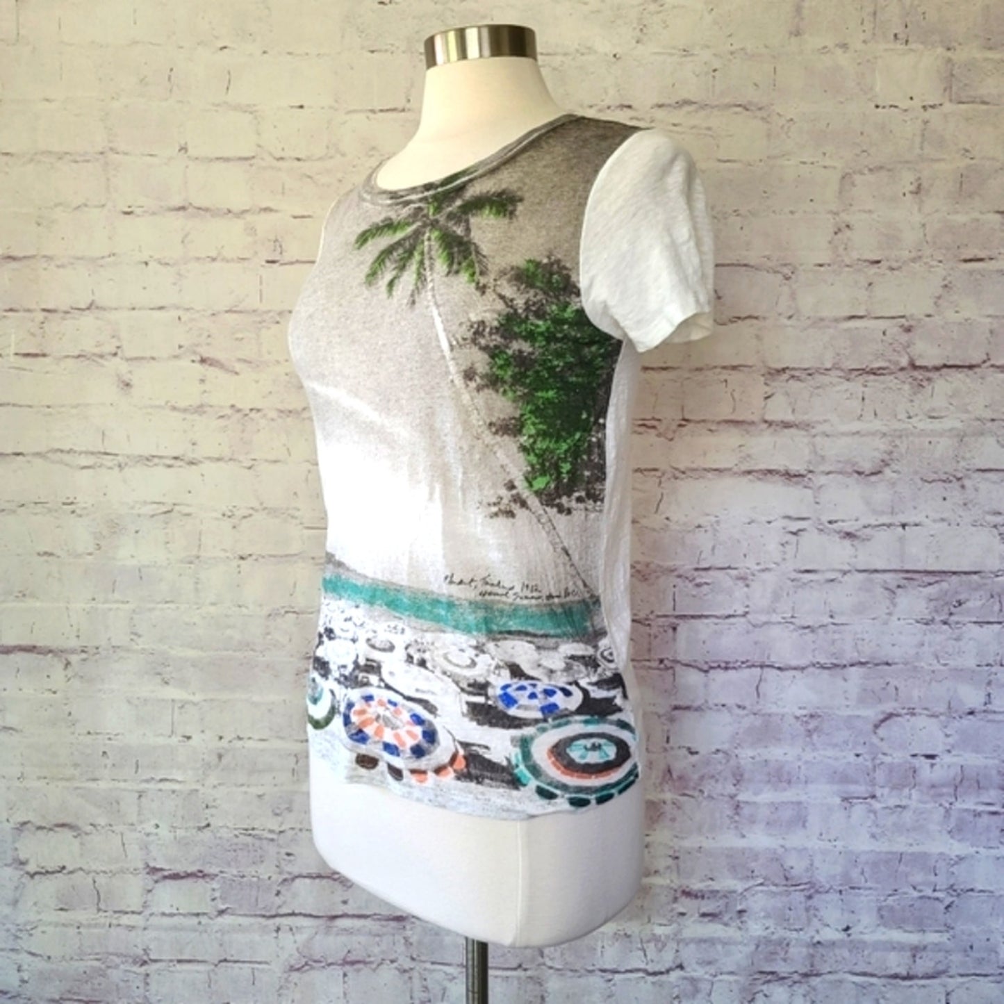 J. Crew Linen Phuket Thailand Beach Scene Short Sleeve Tee Small