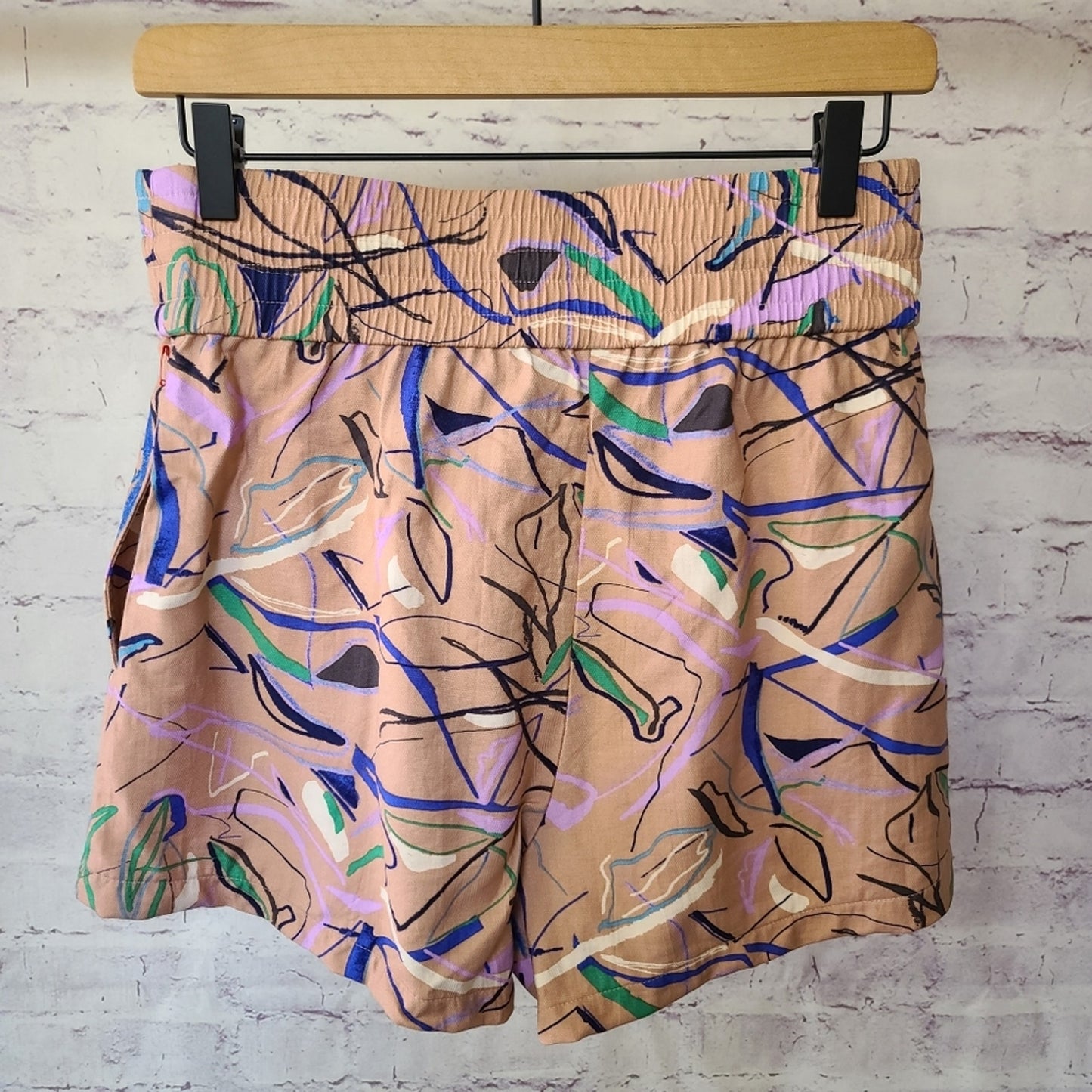 Open Edit Tan Doodle Print High Waist Shorts Medium
