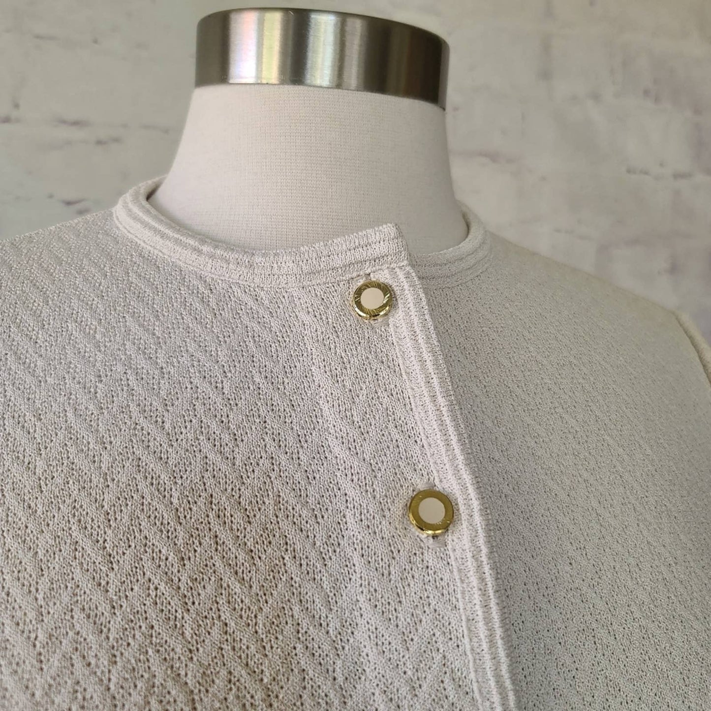 Vintage Castleberry Button Front Chevron Knit Cardigan Jacket Ecru Off White