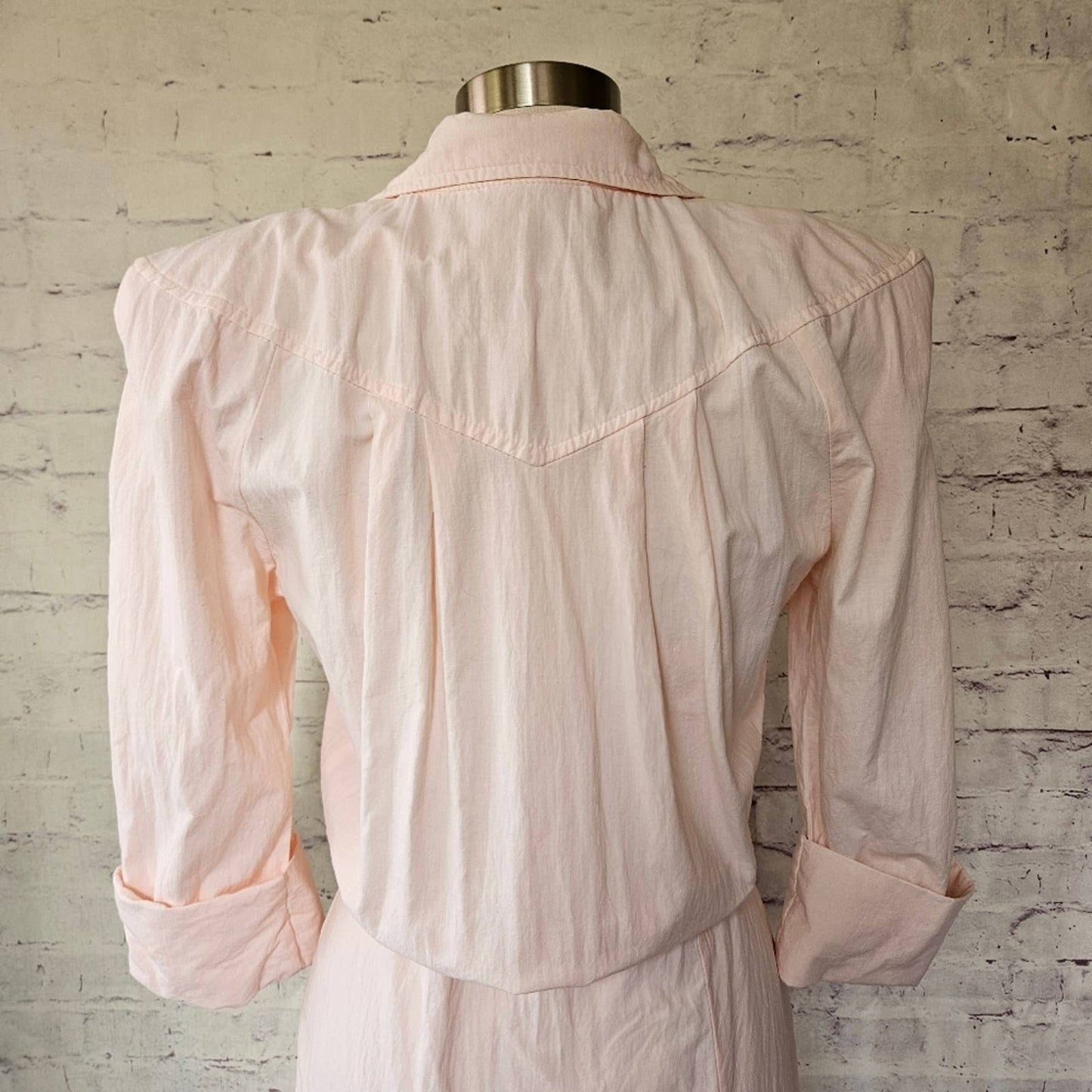 Vintage 80s Dawn Joy Fashions Light Pink Cotton Half Sleeve Secretary Dress