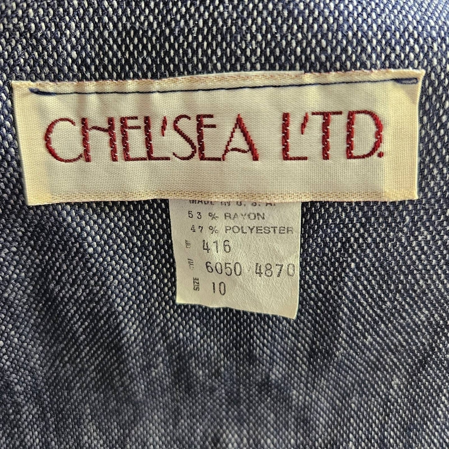 Vintage Chelsea Ltd Blue Chambray Long Sleeve Button Front Dress 10 Made in USA