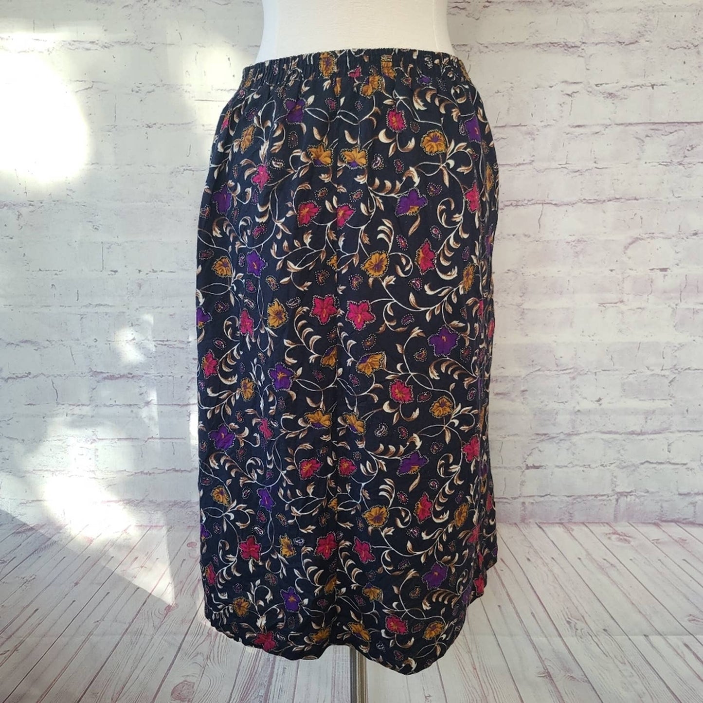 Vintage Diversity Petites Floral Elastic Waist Midi Skirt Size 10