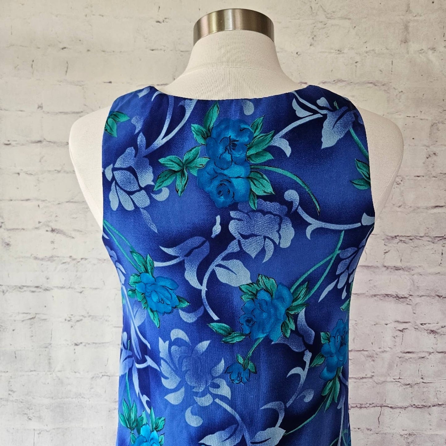 Vintage 90s All That Jazz Blue Teal Floral Sleeveless Shift Dress