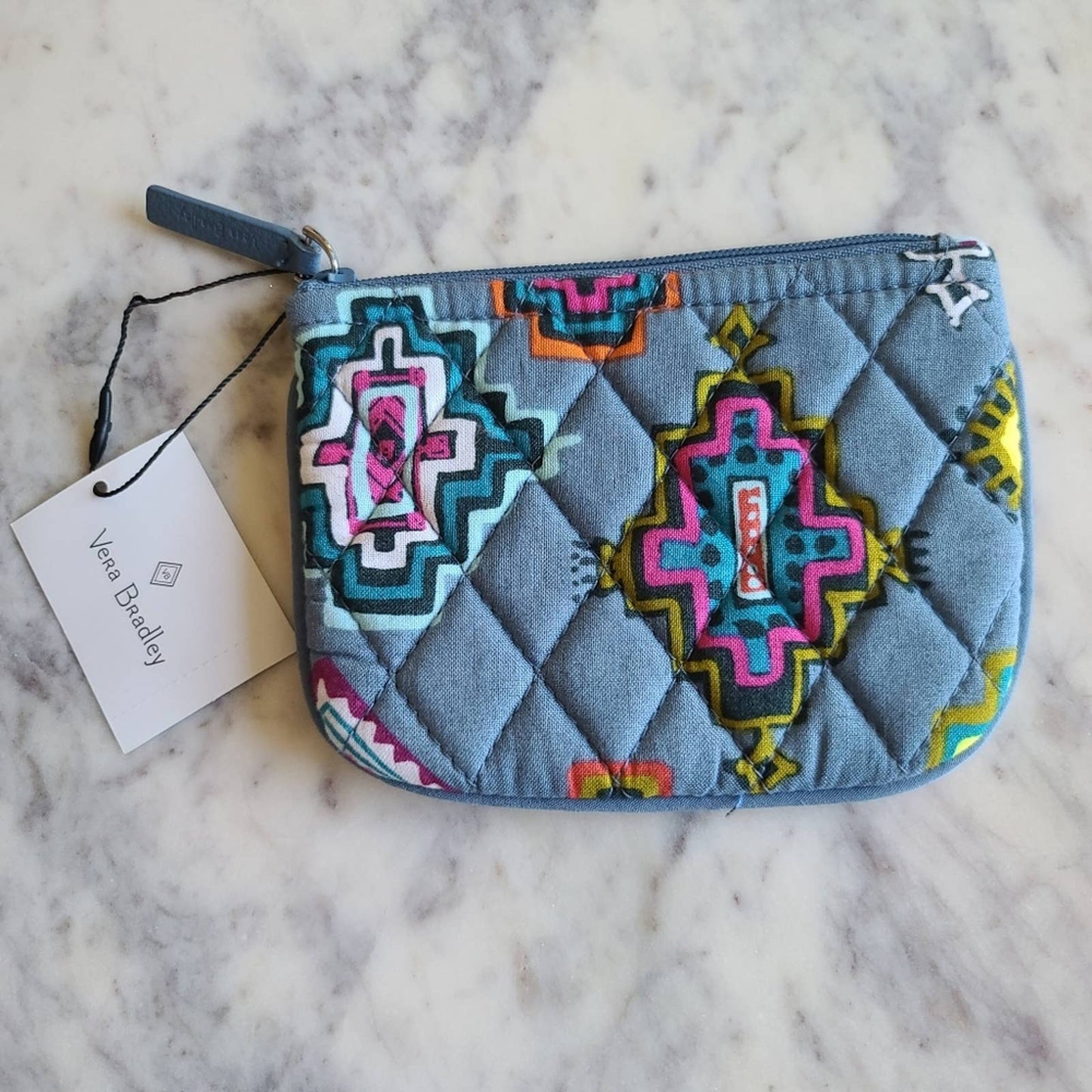 NWT Vera Bradley Quilted Coin Purse Zip Pouch Blue with Painted Medallio…