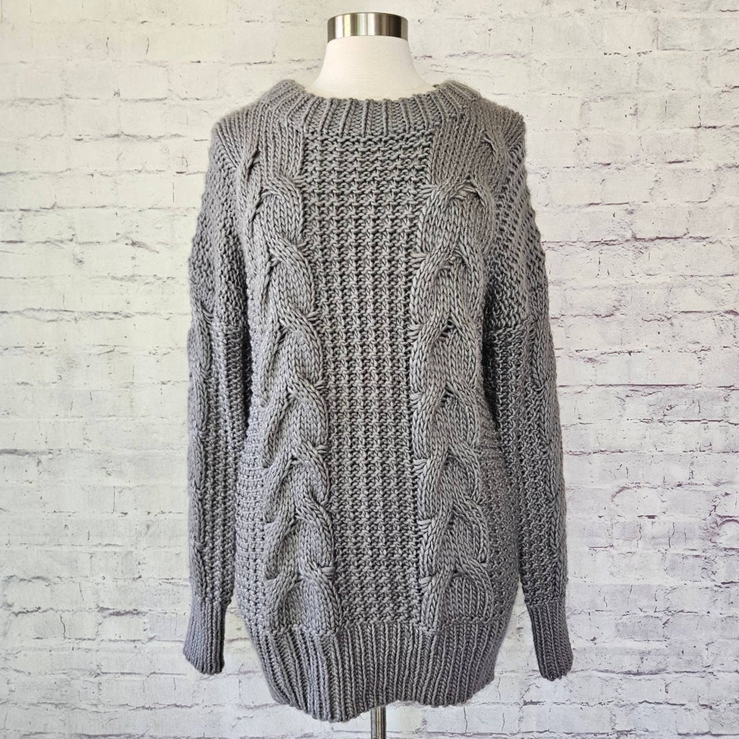 Unif Grey Oversize Chunky Cable Knit Sweater Small