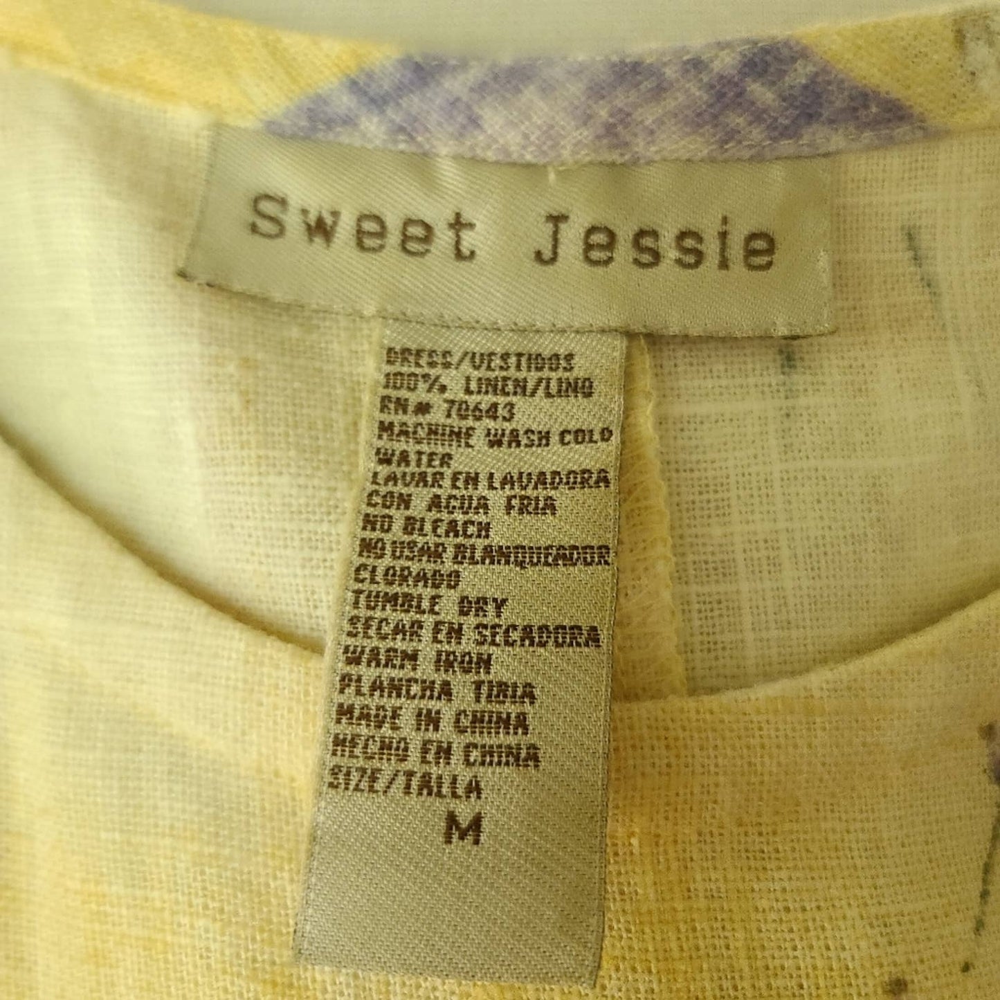 Vintage Sweet Jessie Yellow Botanical Print 100% Linen Tank Maxi Dress Medium