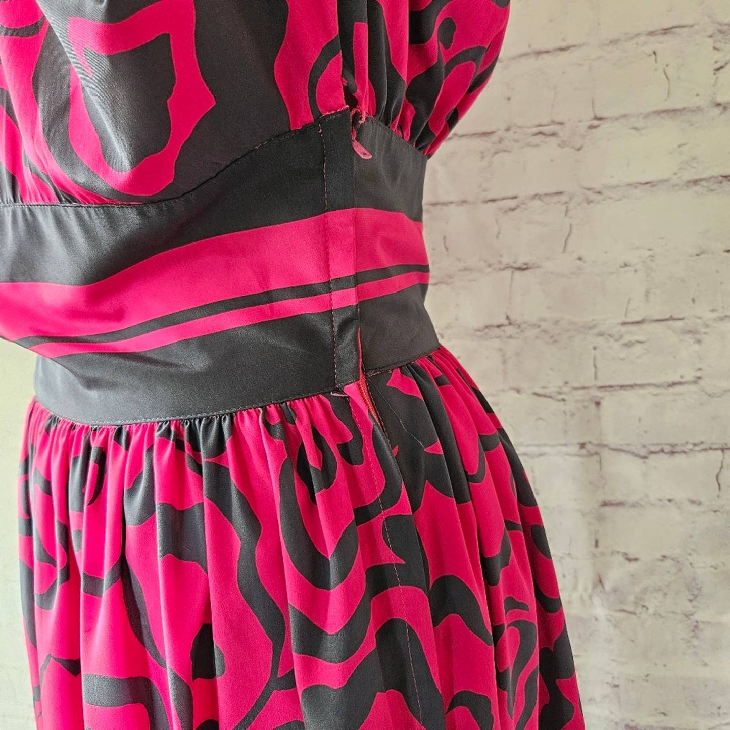 Vintage Maggie Boutique Dolman Sleeve Abstract Floral Pink Dark Teal Dress 12