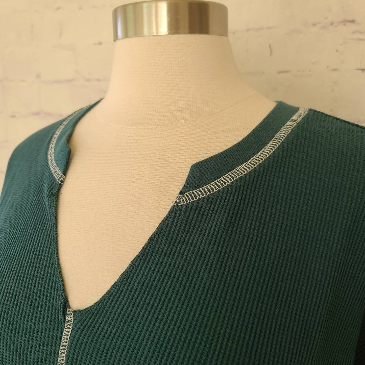 NWT Nordtrom BP. Green Moss Cropped Thermal Waffle Knit Henley Small