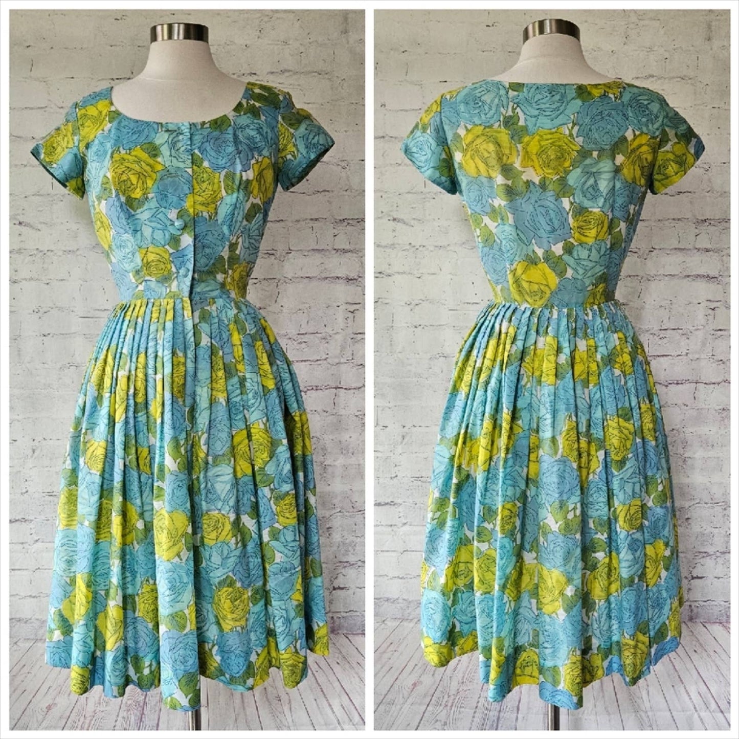 Vintage Jeannette Alexander of California 1950s Day Dress Painterly Rose Floral