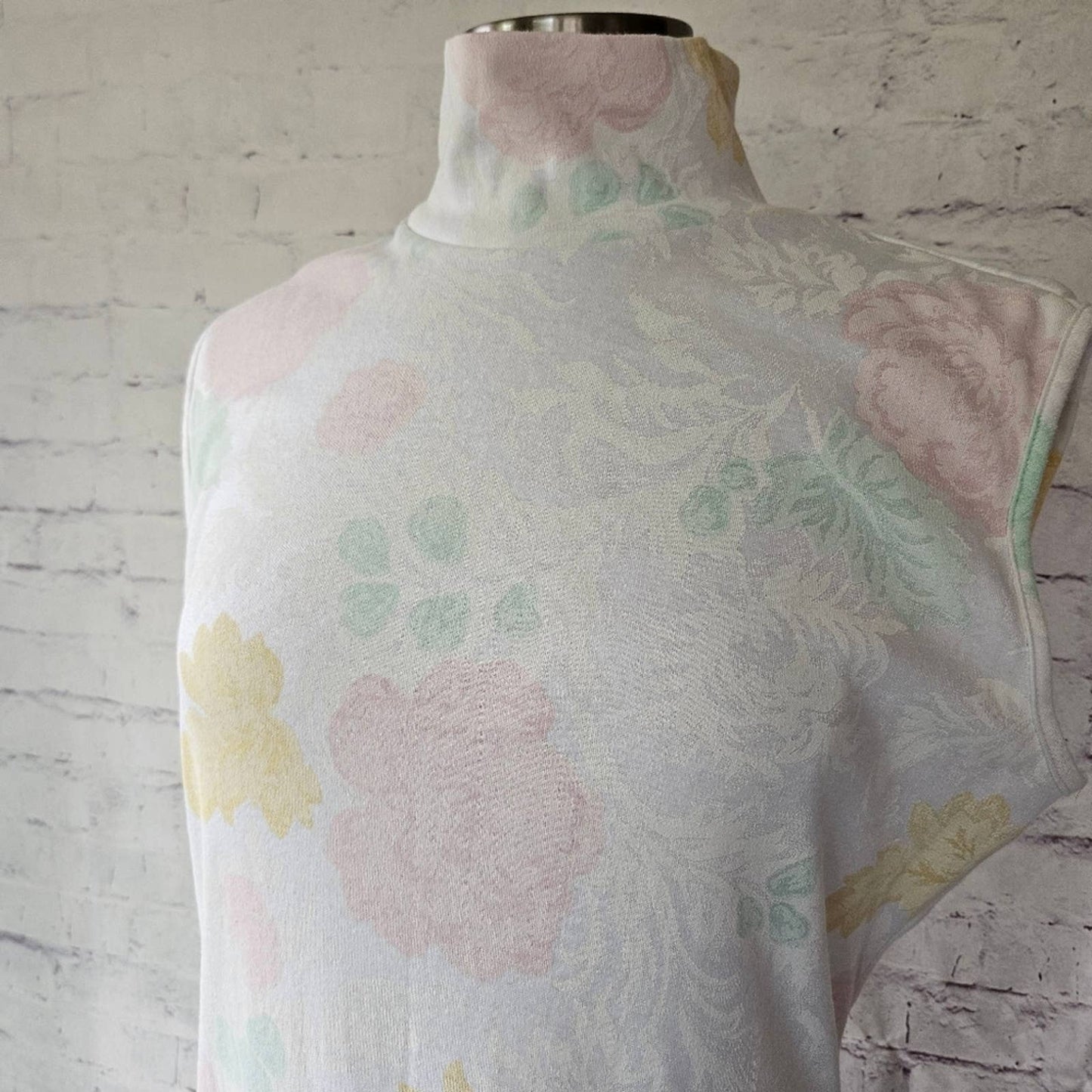 Vintage Avon Fashions 80s White Pastel Floral Knit Backless Jumpsuit M/L