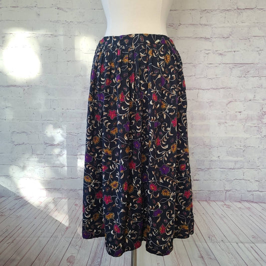 Vintage Diversity Petites Floral Elastic Waist Midi Skirt Size 10