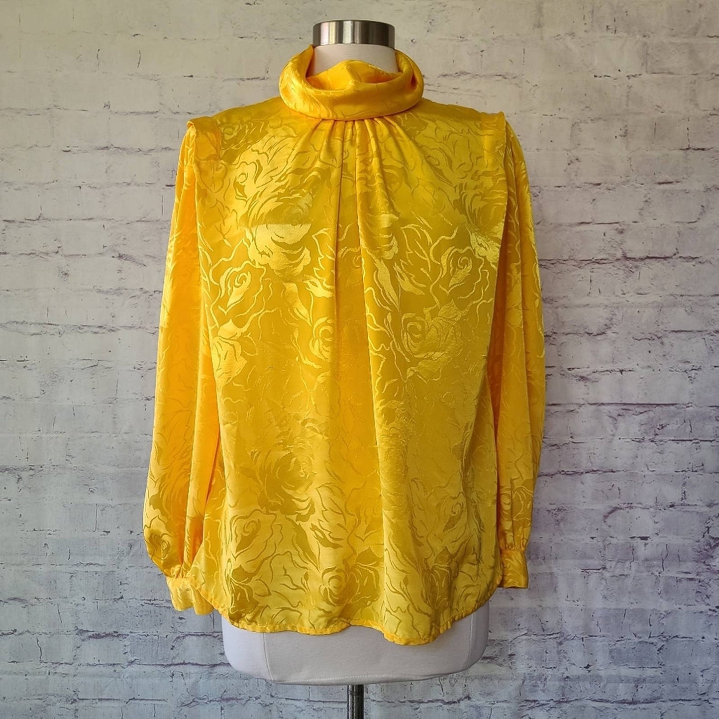 Vintage Career Concepts by Colony Yellow Floral Jacquard High Neck Blouse Large