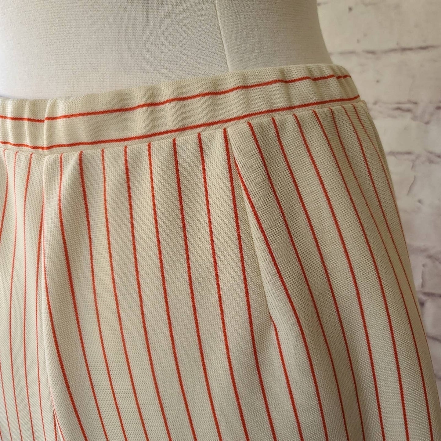 Vintage Cream Red Stripe Wide Leg Elastic Waist Poly Knit Pants ILCWU Made