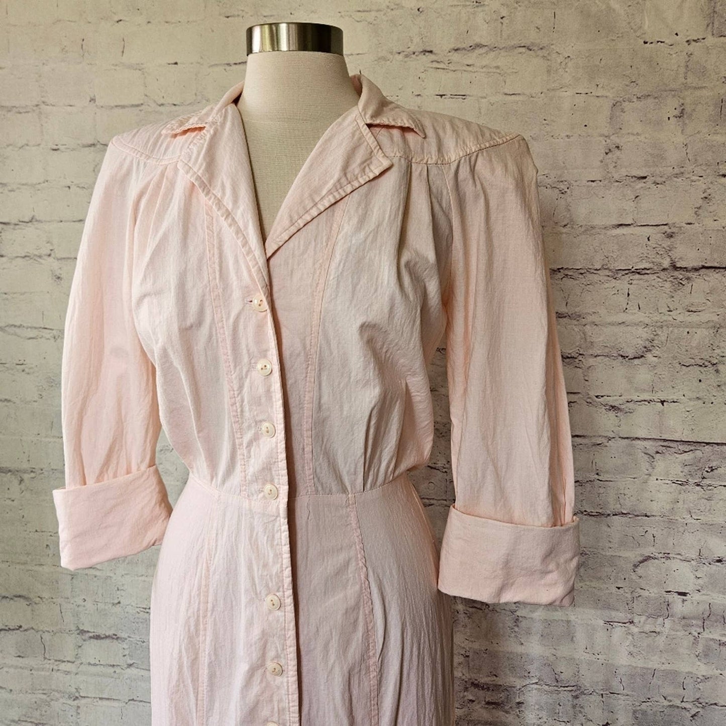 Vintage 80s Dawn Joy Fashions Light Pink Cotton Half Sleeve Secretary Dress