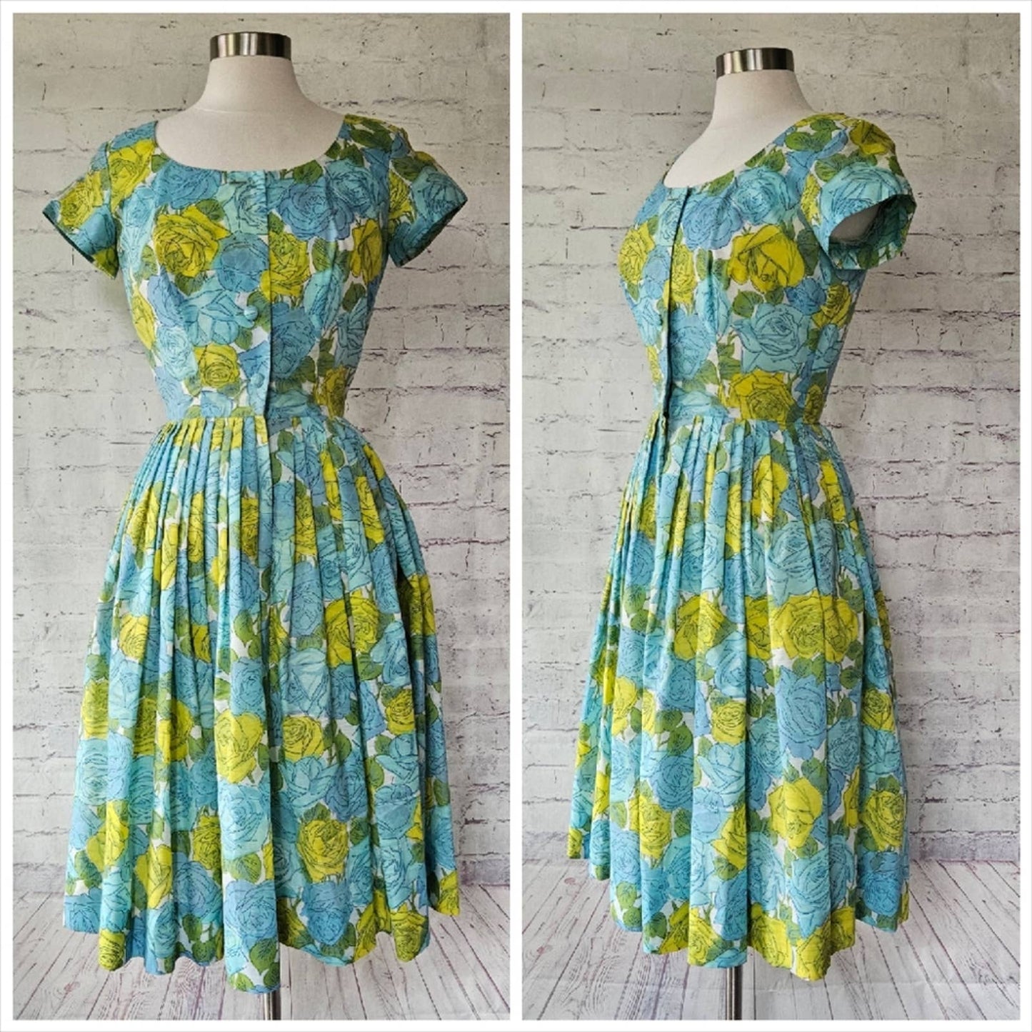 Vintage Jeannette Alexander of California 1950s Day Dress Painterly Rose Floral