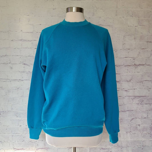 Vintage Jerzees Teal Blank Crew Neck Sweatshirt Large